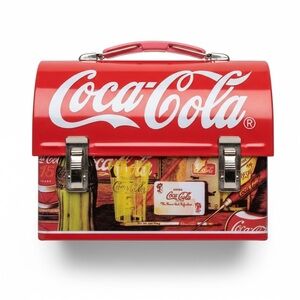 Coca-Cola Collectible Metal Lunchbox Tin Case Red Retro Graphics Americana Small